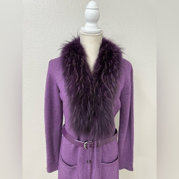 Escada Purple Wool Raccoon Fur Collar Detail Cardigan Size 34 Small - Picture 3 of 15